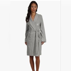 Lauren Ralph Lauren Women Medium Shawl Collar Wrap Robe Pockets Gray Knee Length